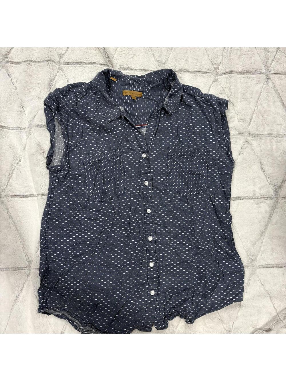 Lucky Brand Women's Large Polka Dot Button-Up Shirt Cotton Casual